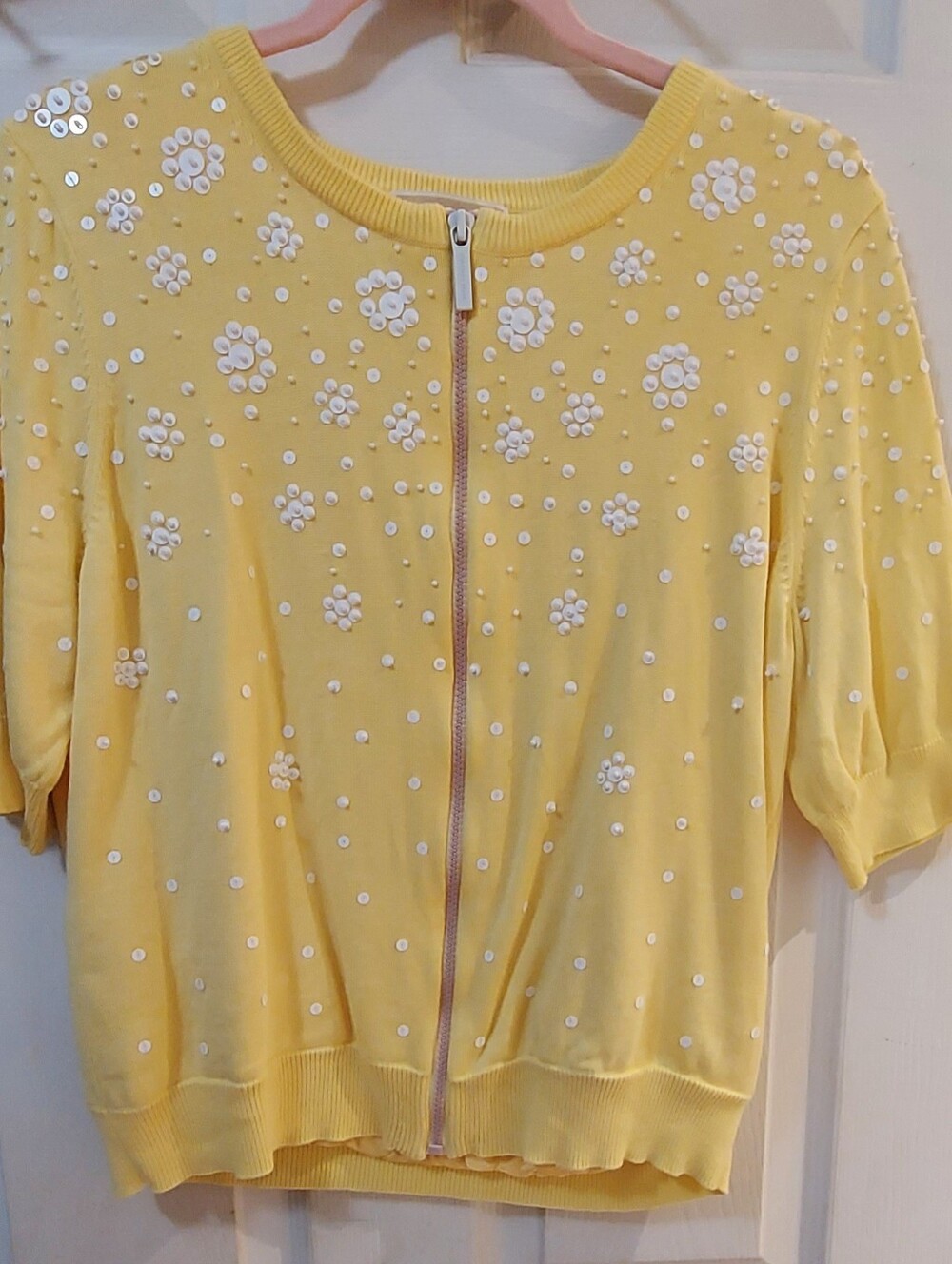 Michael Kors Sequined Short Sleeve Zip Up Cardigan XL
